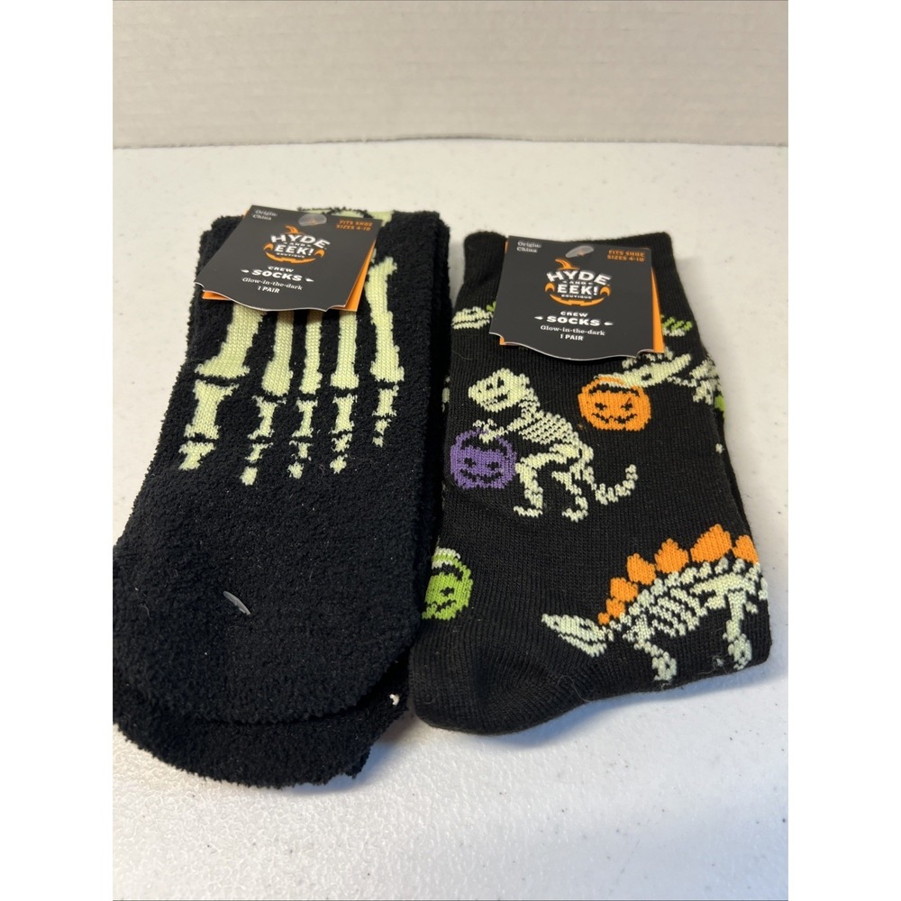Hyde and Eek Halloween Crew Socks, Skeletons Pumpkin Shoe Sz 4-10 Lot Of 2 NWT
